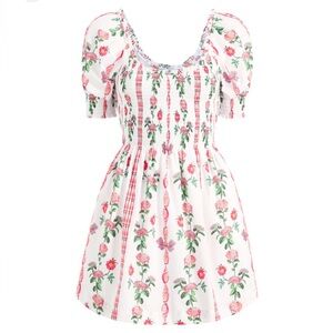 Hill House Floral Mini Dress - White and Pink